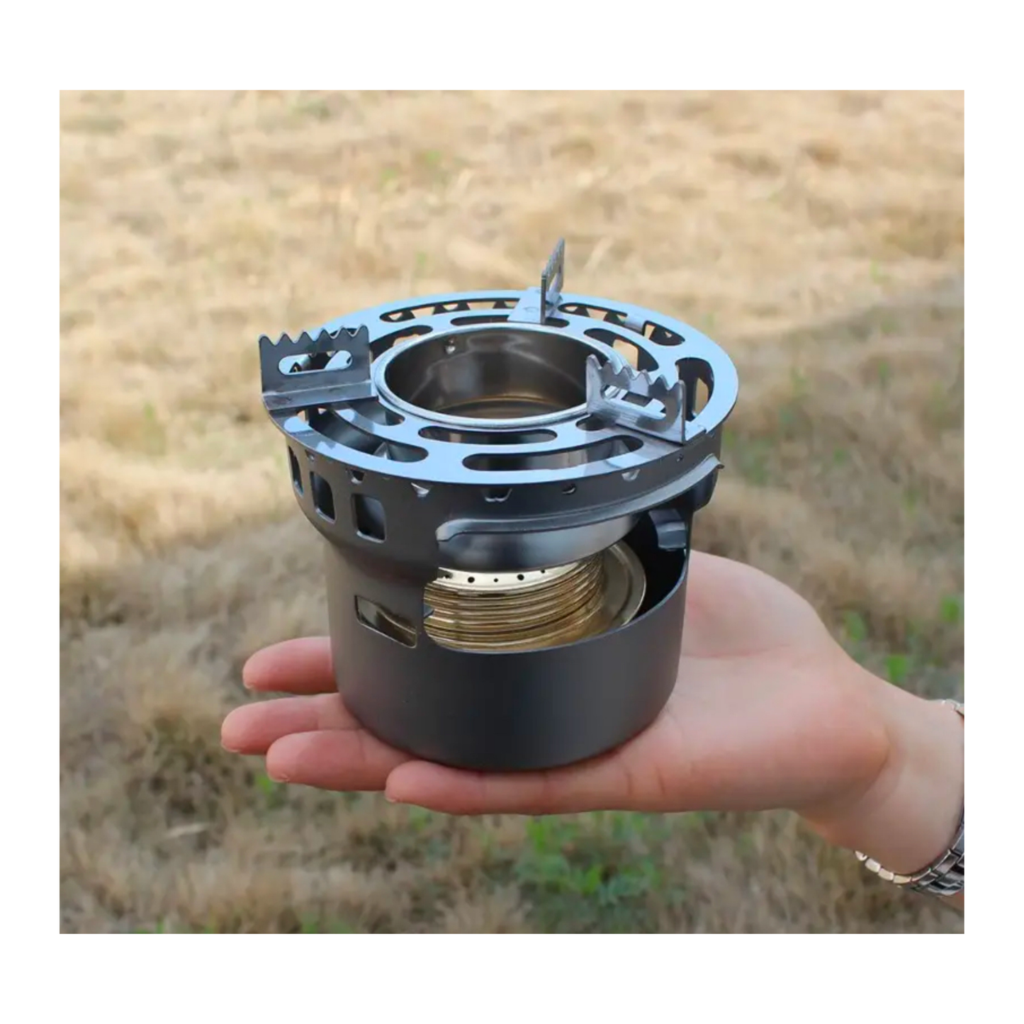 Portable Brass Alcohol Stove with Large Capacity Ideal for Outdoor Camping, Survival, Fishing.