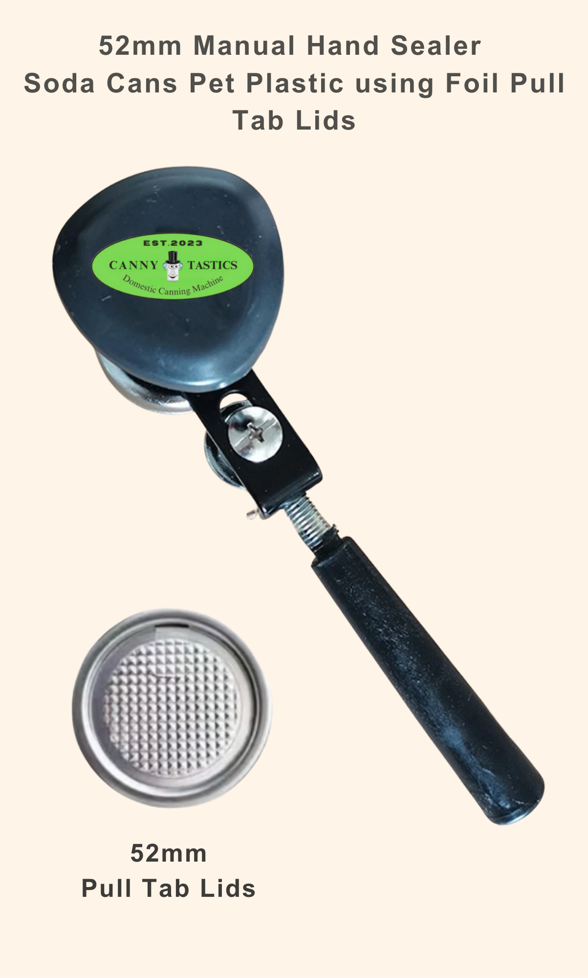1 x Manual Hand Sealer for 52mm Clear Cans with 20 Cans 210ml and Foil Pull Tab Lids.