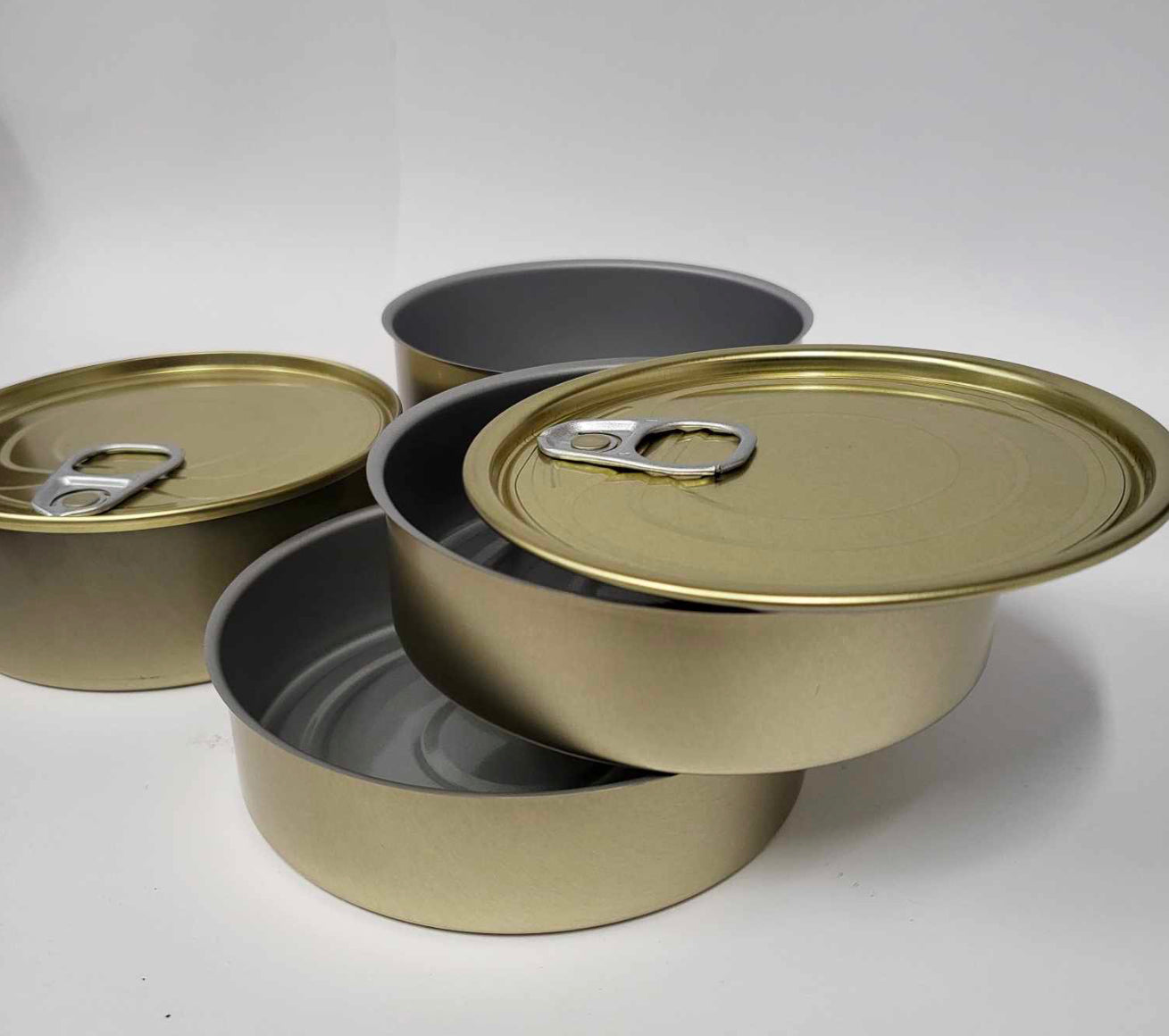 72 x Cans 99mm by 27mm Outside - gold color, inside - gray.