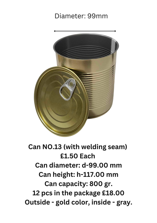 12 x Cans 99mm by  Outside - gold color, inside - gray.