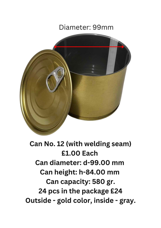 24 x Cans 99mm by Outside - gold color, inside - gray.