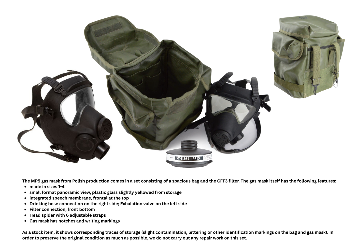 NATO MILITARY MP5 GAS MASK WITH FILTER AND CARRY BAG