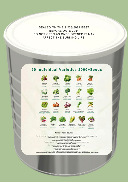 New Emergency Survival Seed Bank with 20 Different Seed Varieties and Over 2000 Seeds.