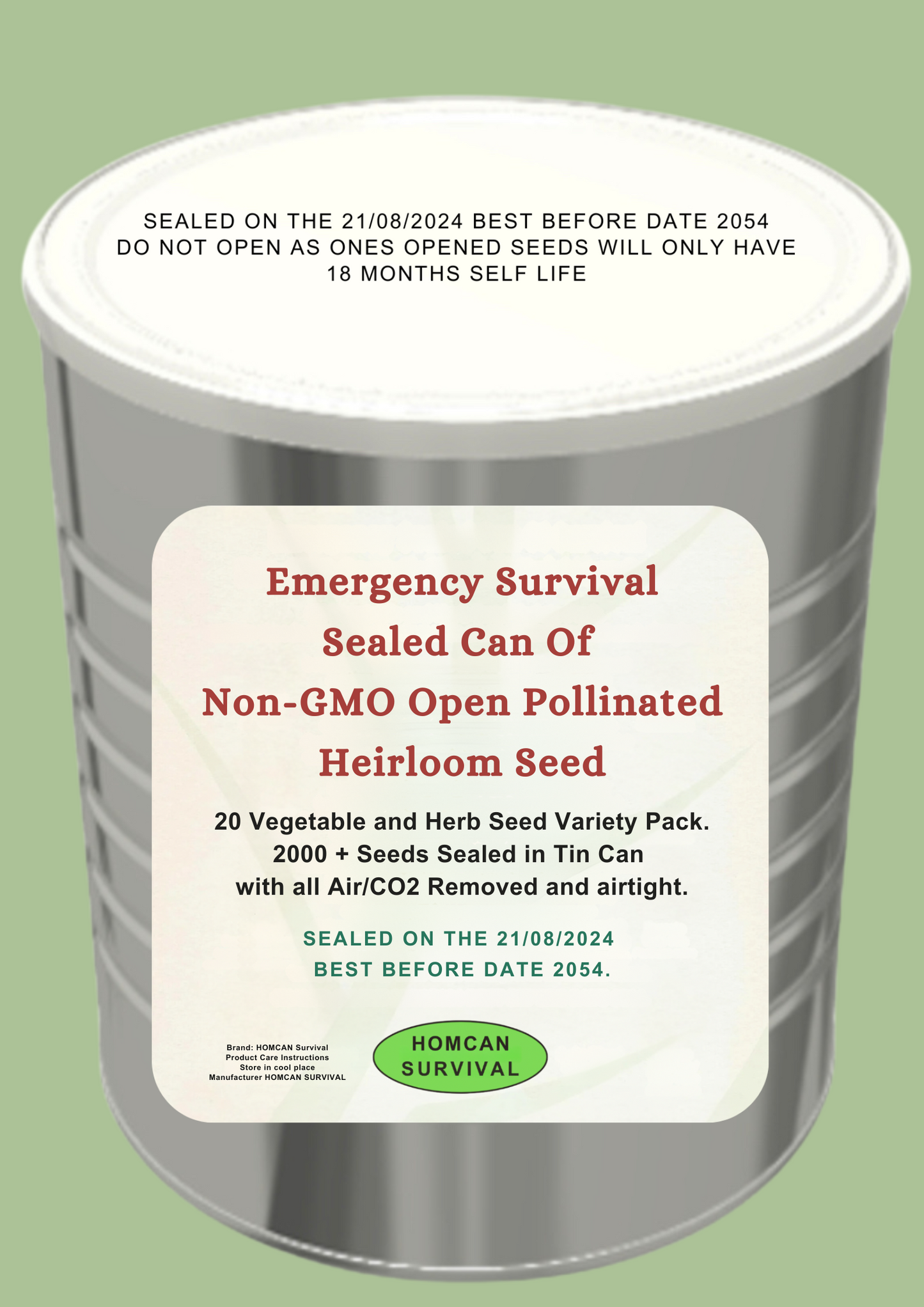 New Emergency Survival Seed Bank with 20 Different Seed Varieties and Over 2000 Seeds.