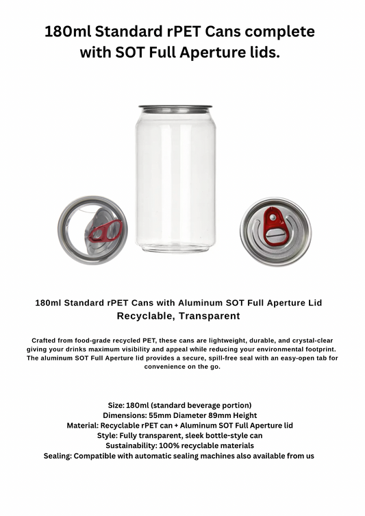 180ml x 50 r PET Plastic Sealable Container + 50 Full Aperture lids