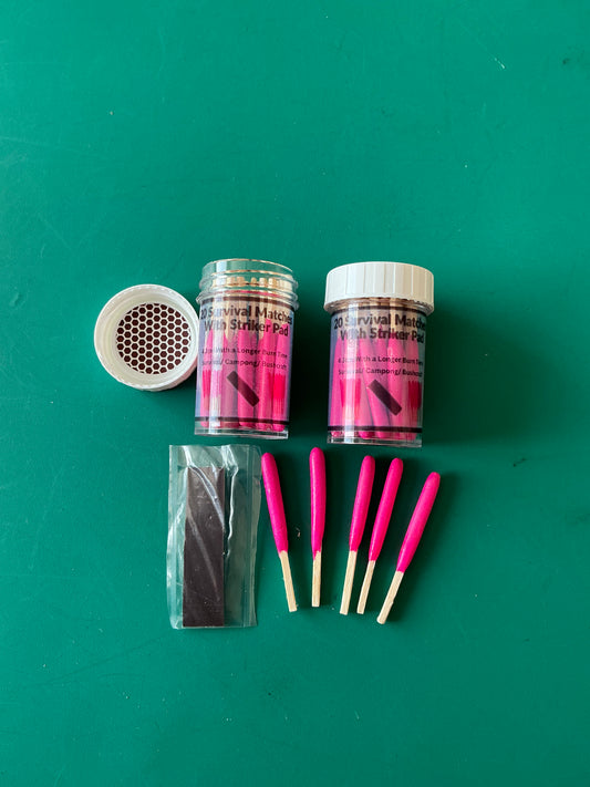 Survival Matches supplied in a tough watertight container, with 2 strike panels