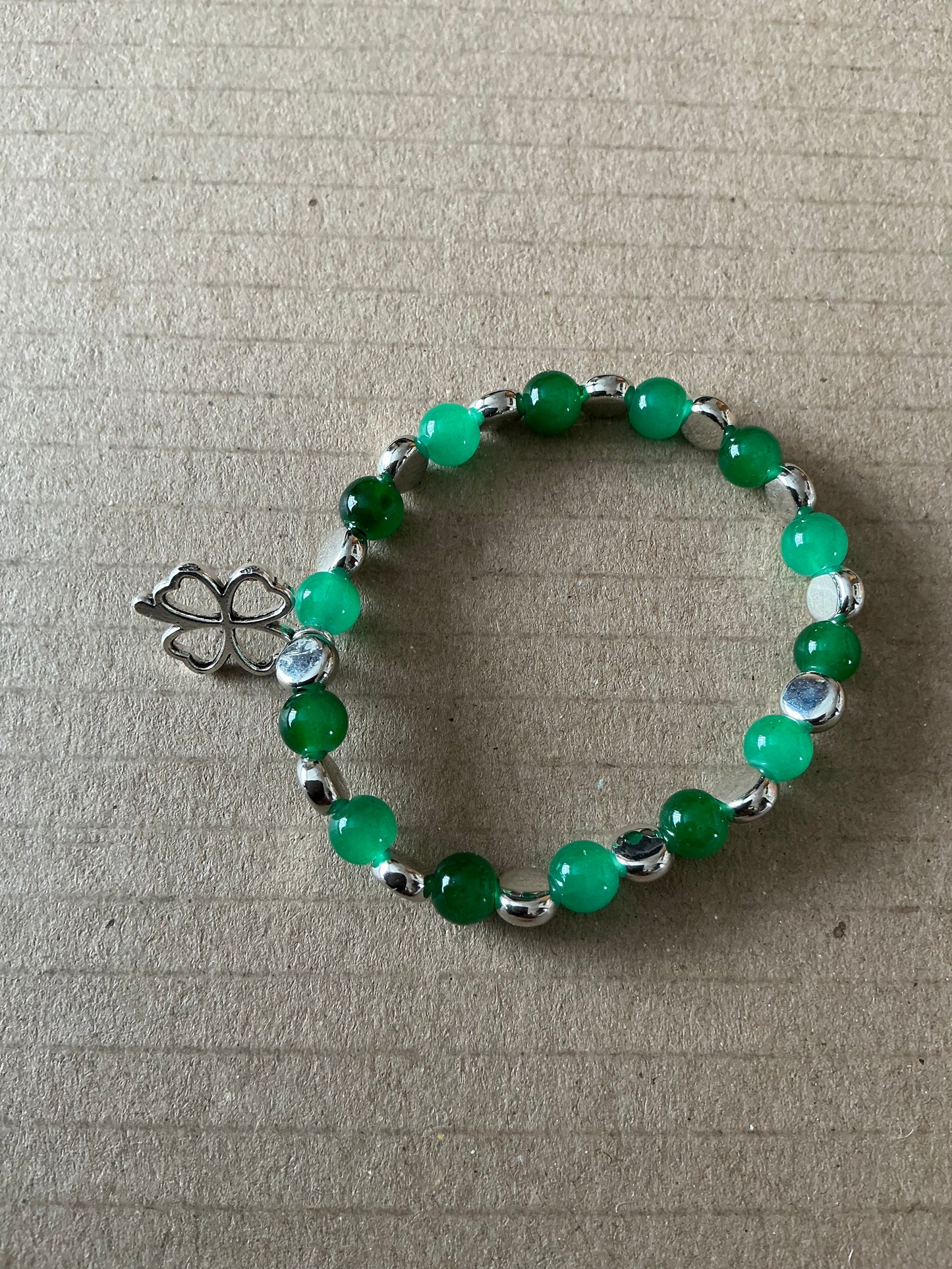 4 Leaf Clover, Green & Silver Bracelet With Box.