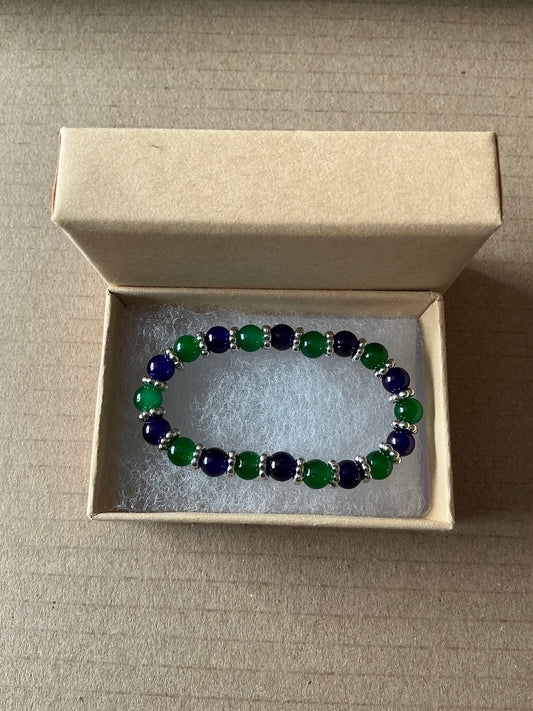Green, Black & Silver Bracelet With Box.