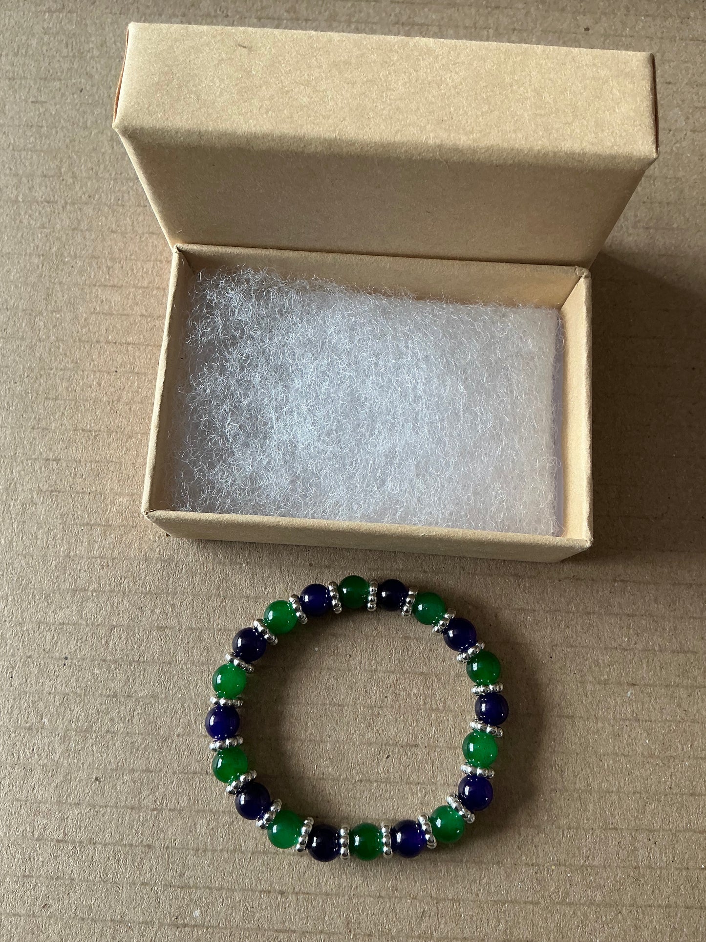 Green, Black & Silver Bracelet With Box.