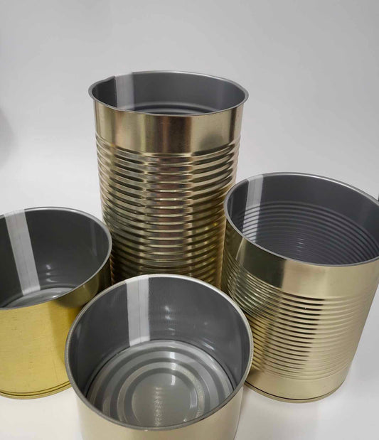 1 x Cans 99mm by 176mm Outside - gold color, inside - gray.