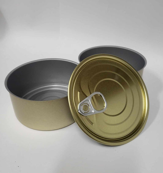 48 x Cans 99mm by 52mm Outside - gold color, inside - gray.
