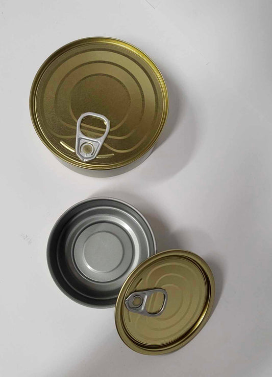 100 x Cans 73mm by 31.5mm Outside - gold colour, inside - gray.