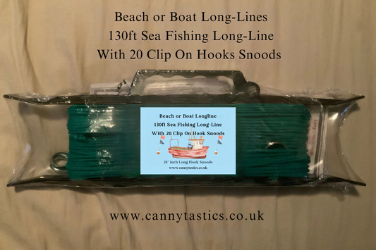 130ft Sea Fishing Long-line & 20 Clip On Hook Snoods Hook  Mustad or Bait-holders