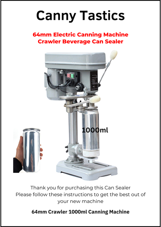 64mm Crawler 1lt Beverage Canning Machine for Sealing Aluminium Drink Cans 1 litre can with 360 full Aperture Lids.