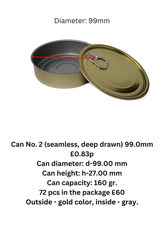 72 x Cans 99mm by 27mm Outside - gold color, inside - gray.