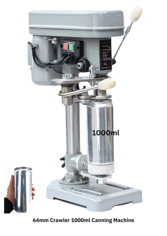 64mm Crawler 1lt Beverage Canning Machine for Sealing Aluminium Drink Cans 1 litre can with 360 full Aperture Lids.