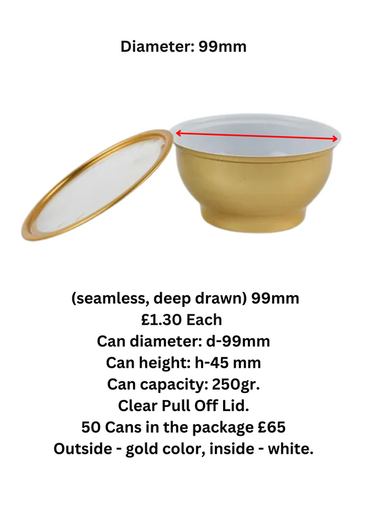24 x 99mm Food Can 50mm with Clear Pull Tab lid & a resealable lid.