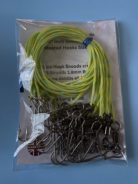 10 X Long-line Hook Snoods 28 Inches Long Mustad Hooks or Bait-Holder Hooks